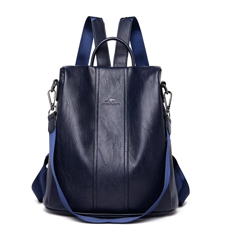 Anti-theft leather backpack women vintage shoulder bag ladies high capacity travel backpack school bags girls mochila feminina 0 karavelas Navy blue 