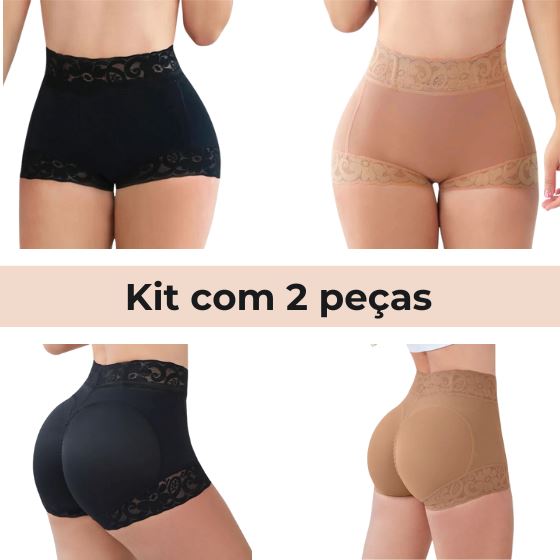 Calcinha SculpTex Levanta Bumbum karavelas Kit: 2 Peças (1 Preto + 1 Nude) PP 