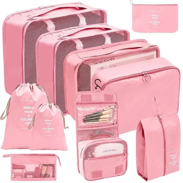 Kit de Organizador para Mala de Viagem karavelas Rosa - 10 Peças 