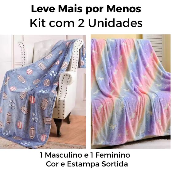 Manta Glow Iluminada - Brilha no Escuro karavelas Kit com 2 Unidades (1 Masculino e 1 Feminino) - Cor e Estampa Sortida 