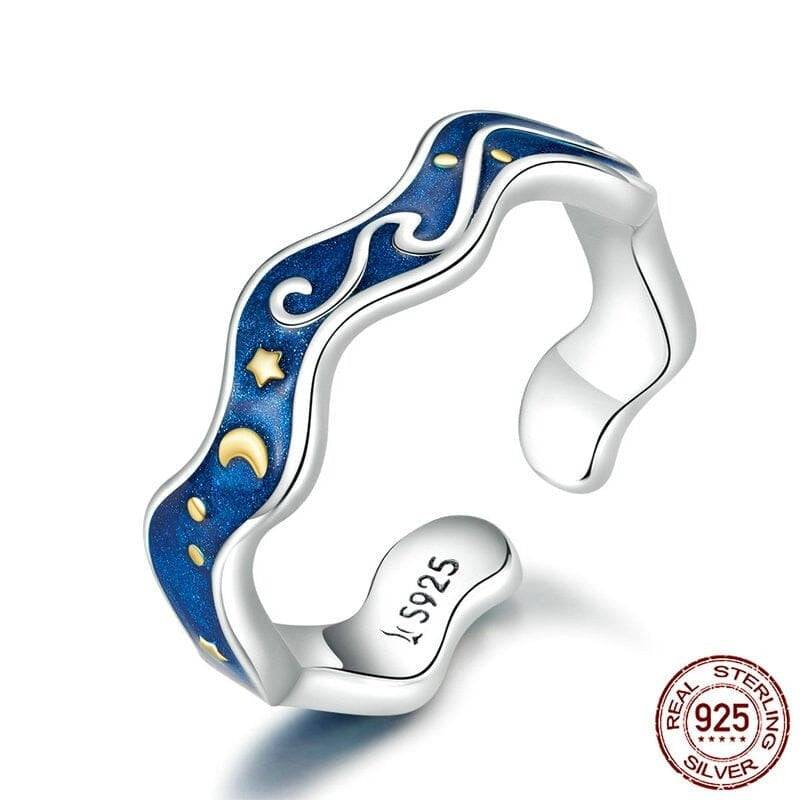 bamoer Sterling Silver 925 Lover Rings for Couple Blue Starry Sky of Van Gogh Open Finger Ring Design Jewelry Accessories SCR608 0 karavelas 