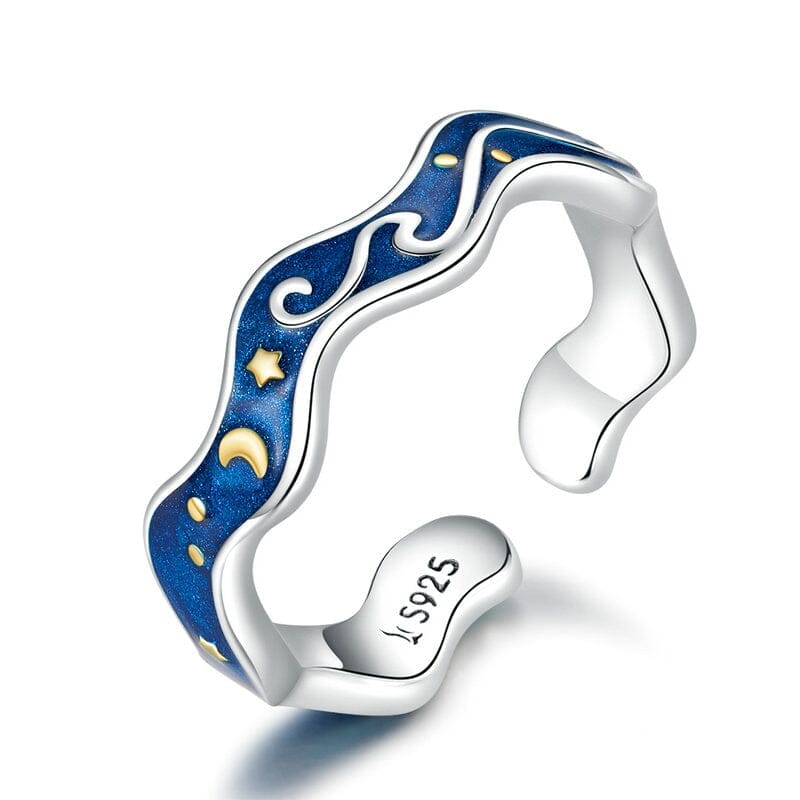 bamoer Sterling Silver 925 Lover Rings for Couple Blue Starry Sky of Van Gogh Open Finger Ring Design Jewelry Accessories SCR608 0 karavelas SCR608 