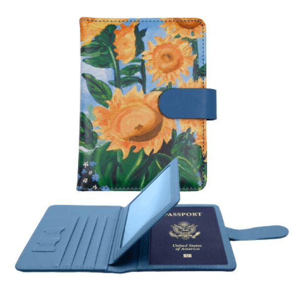 Carteira para Passaporte Slim Travel 0 karavelas Azul com Flor 