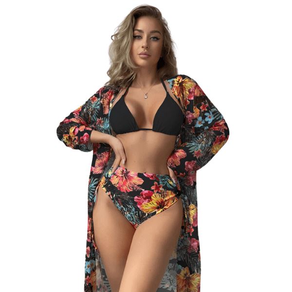 Conjunto de Biquíni Elegância Summer Floral - 3 Peças 0 karavelas Preto P 