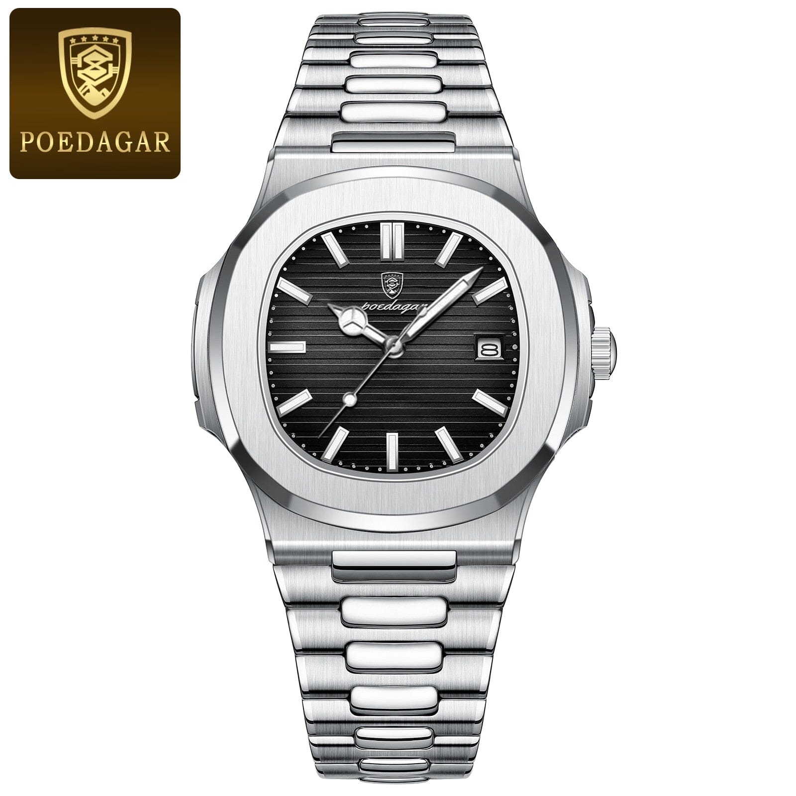 Relógio de Aço Marine Poedagar 40mm Premium 0 karavelas Silver Black 
