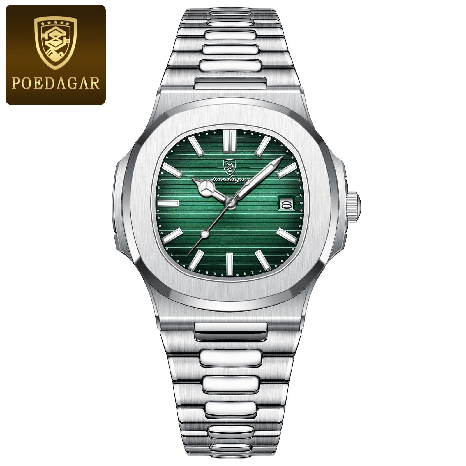 Relógio de Aço Marine Poedagar 40mm Premium 0 karavelas Silver Green 